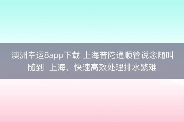 澳洲幸运8app下载 上海普陀通顺管说念随叫随到-上海,快速高效处理排水繁难