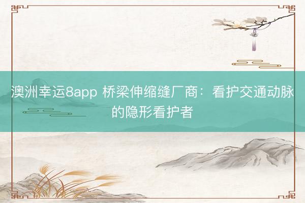 澳洲幸运8app 桥梁伸缩缝厂商:看护交通动脉的隐形看护者