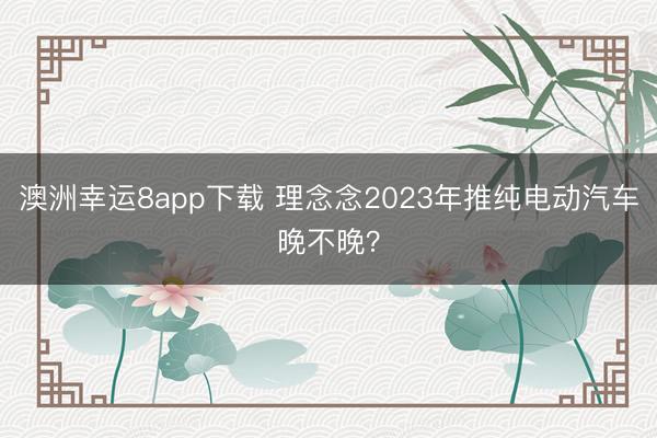 澳洲幸运8app下载 理念念2023年推纯电动汽车晚不晚？