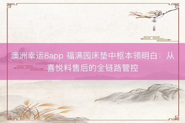 澳洲幸运8app 福满园床垫中枢本领明白：从喜悦料售后的全链路管控